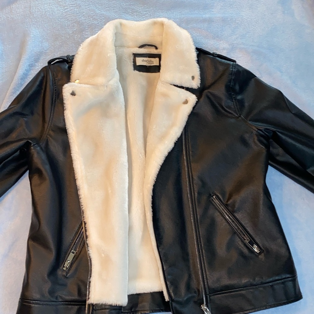 Faux leather jacket with faux fur
